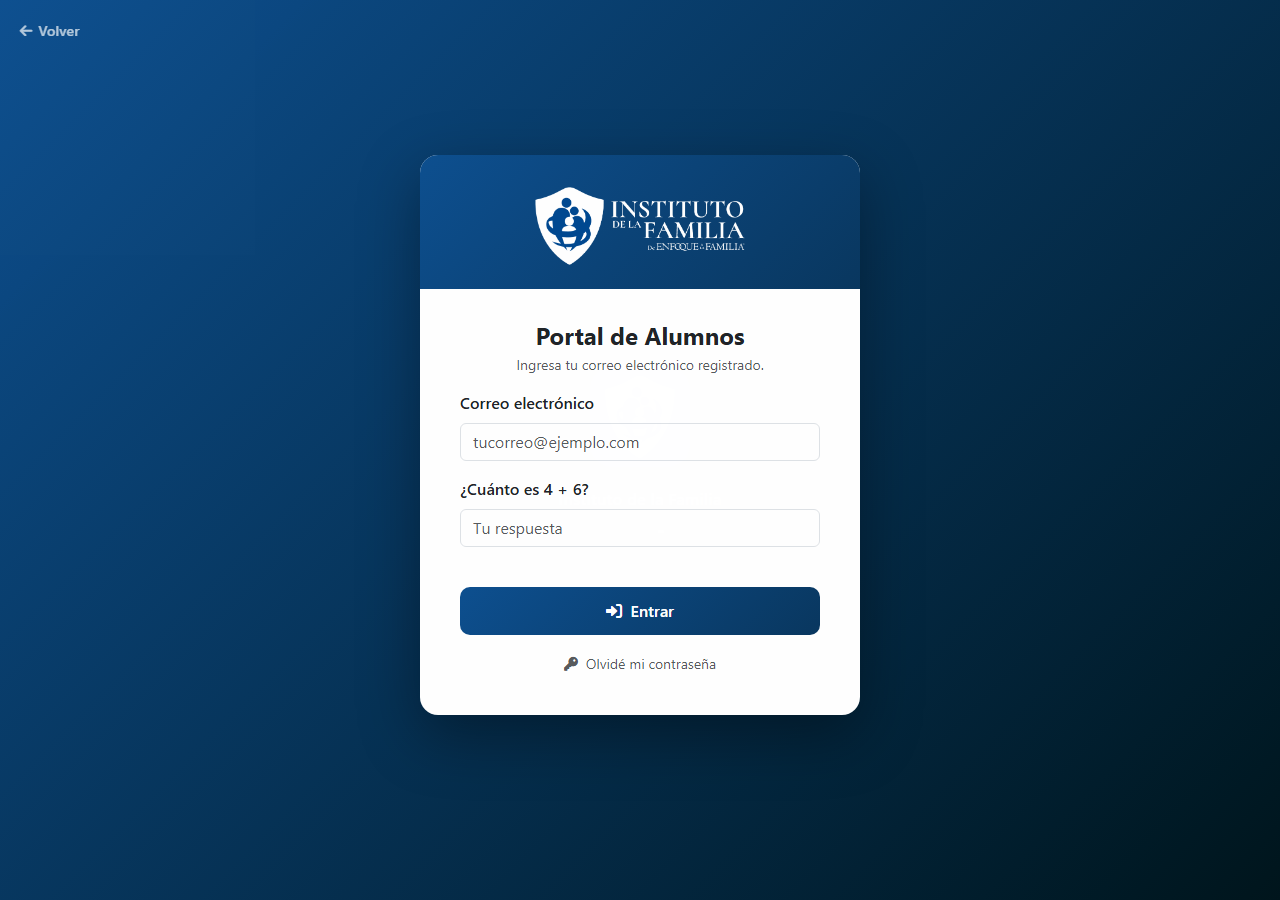 Pantalla de inicio de sesión del Portal de Alumnos